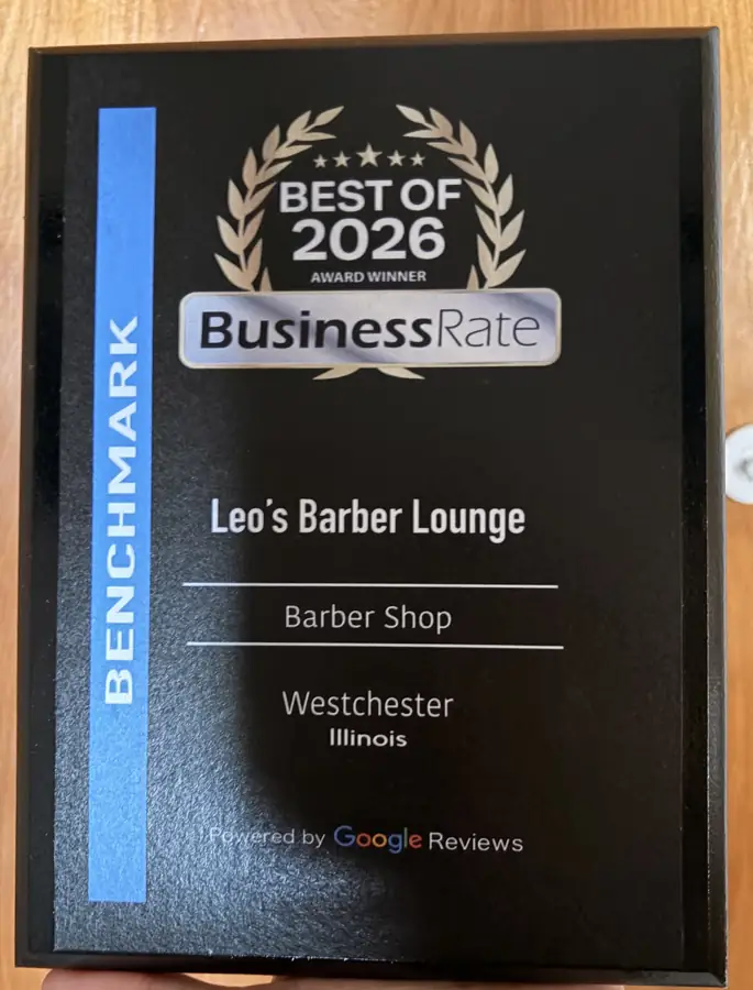 Best of 2026 BusinessRate award plaque for Leo’s Barber Lounge, Westchester