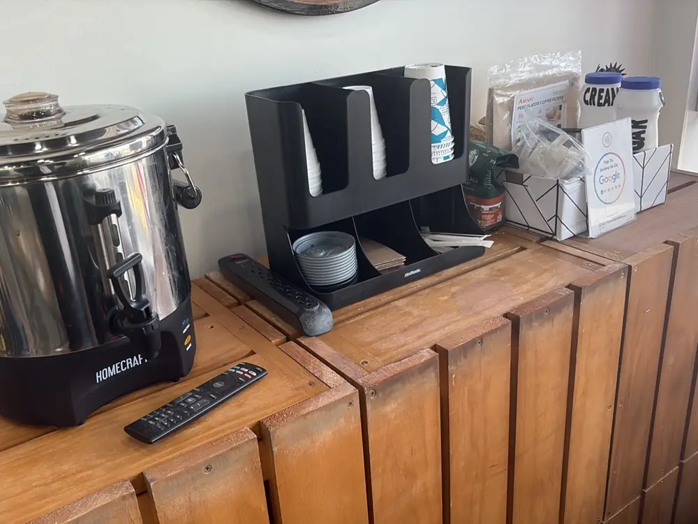 Coffee and hot water station for clients